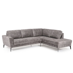 Stamford sofa med Open End til Højre - Set forfra - 252 x 209 cm. - Velour stof Dolphin 
